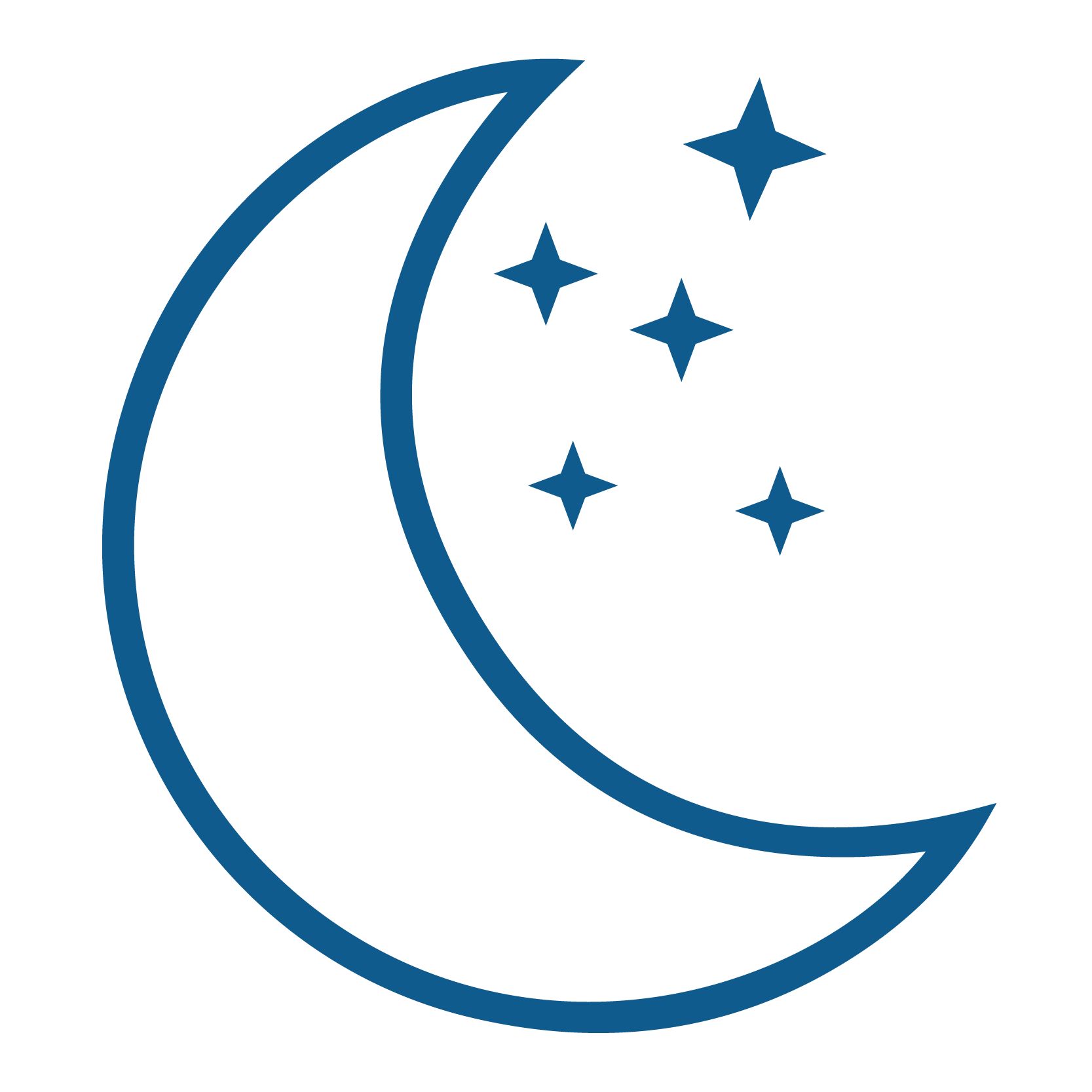 Icon of a moon and stars, symbolizing the challenge of achieving deep, restorative sleep and the need for nighttime recovery support.