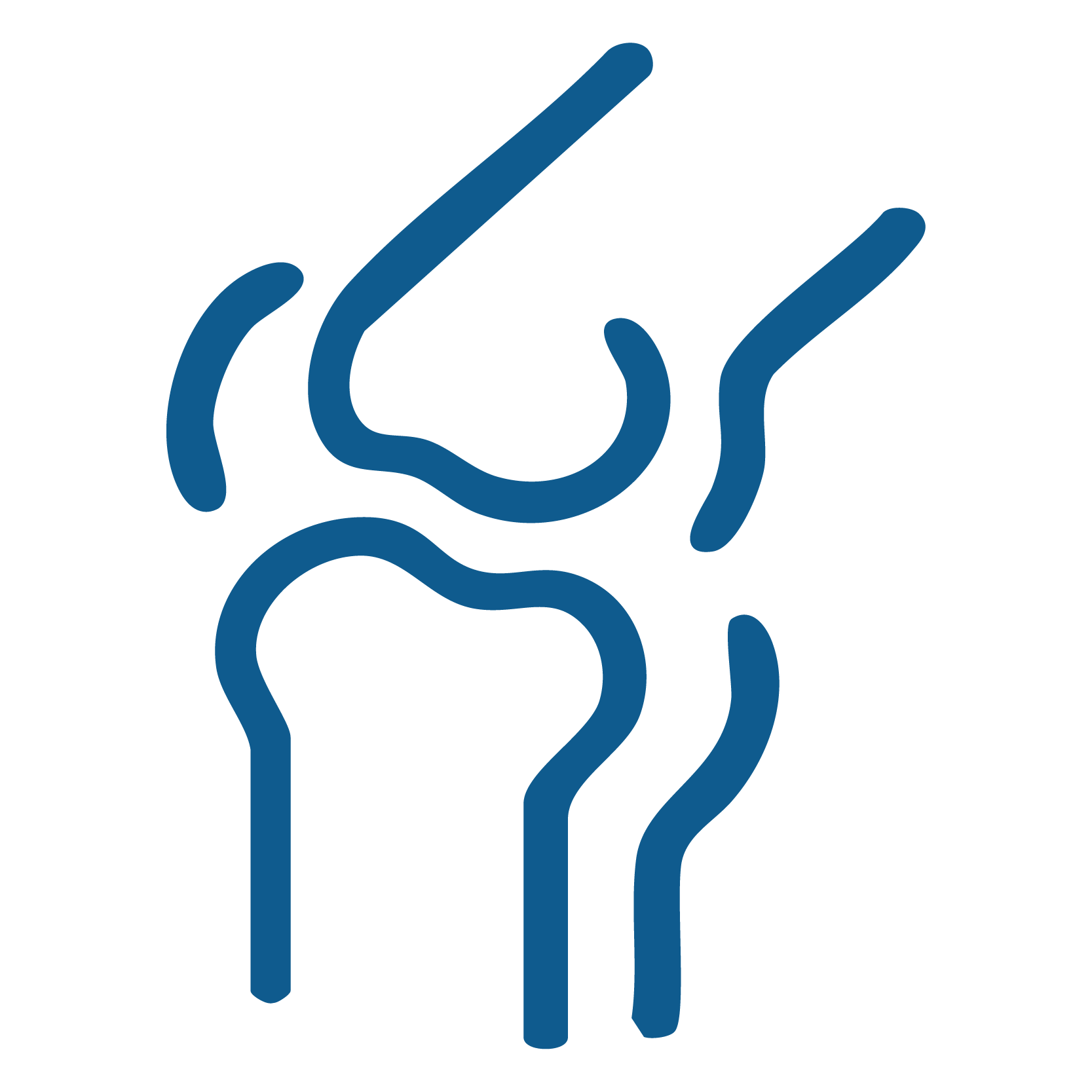 Line art icon showing two stylized knee joints with movement lines, representing joint support.