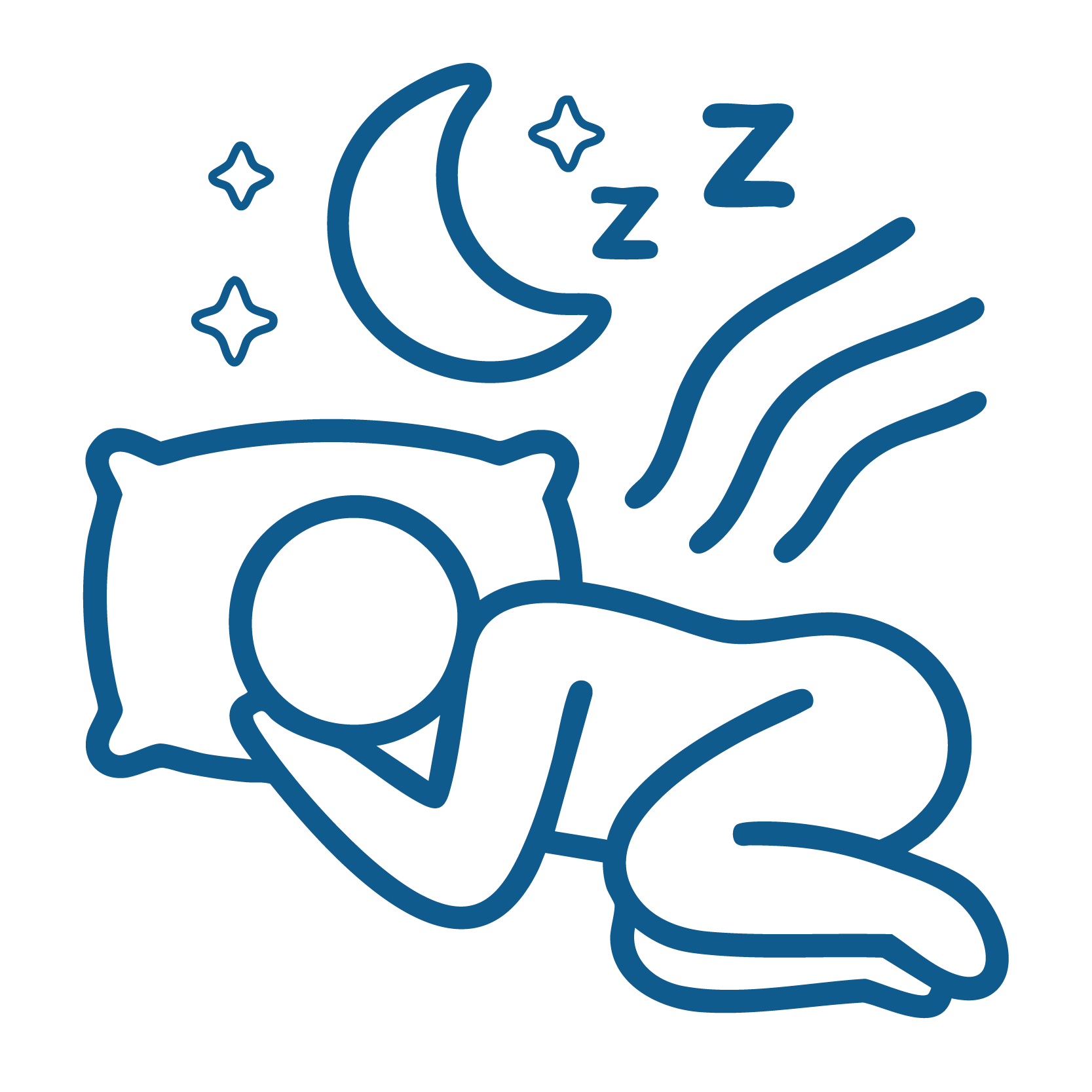 Crescent moon with three Z letters, representing deep and restorative sleep.